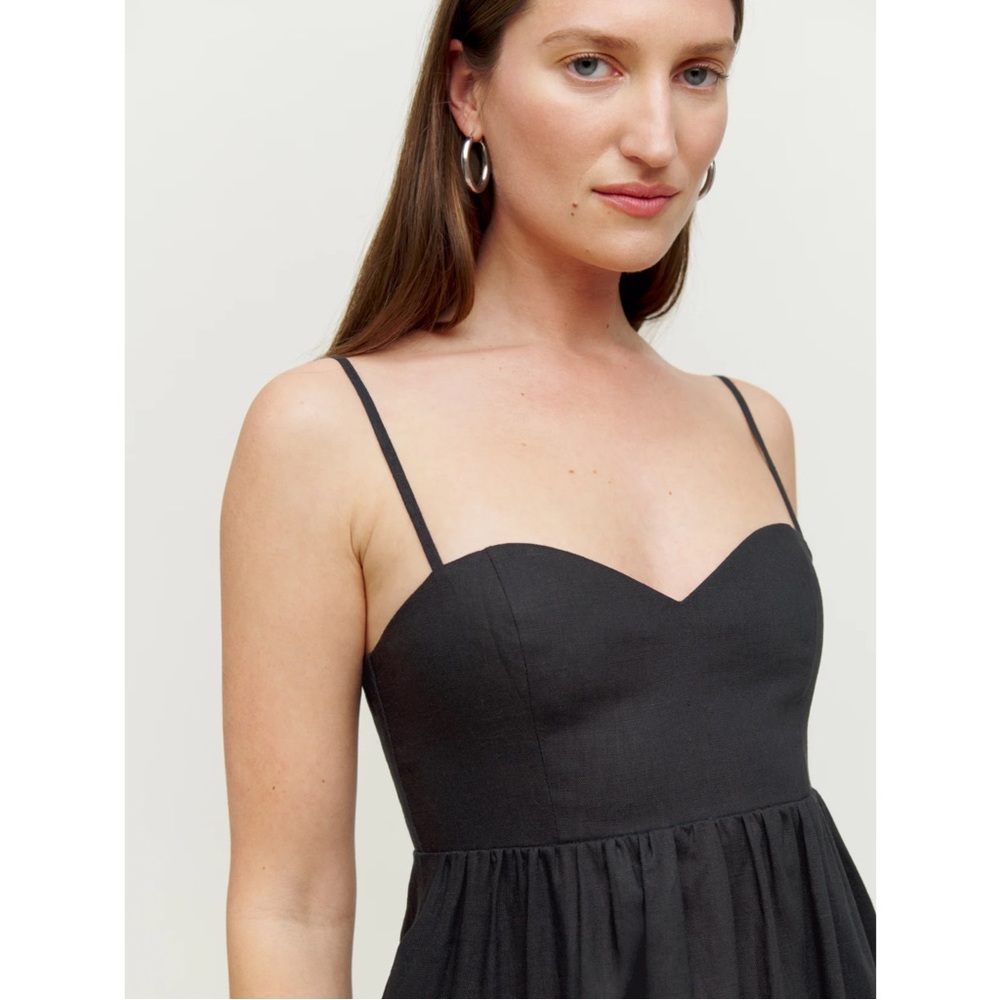 Reformation Odette Black Linen Midi Dress 2 NWT - Picture 4 of 11